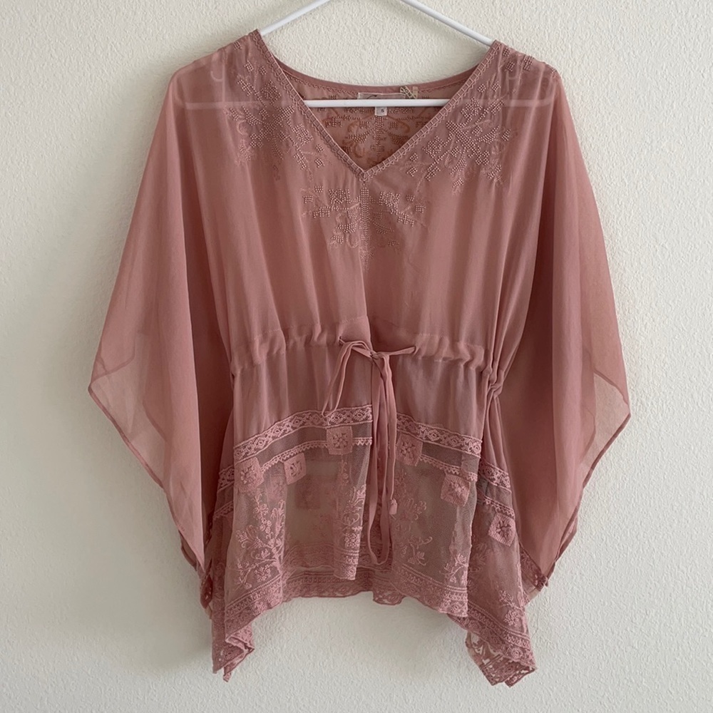 Cecico Light Pink Boho Front Tie Top